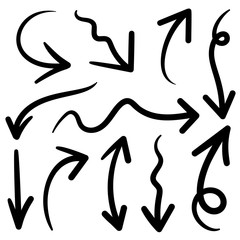 Hand drawn arrow vector icons set. sketch arrow design for business plan and education.