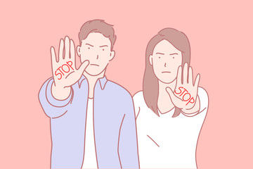 Stop gesture, prevention campaign, community protest concept