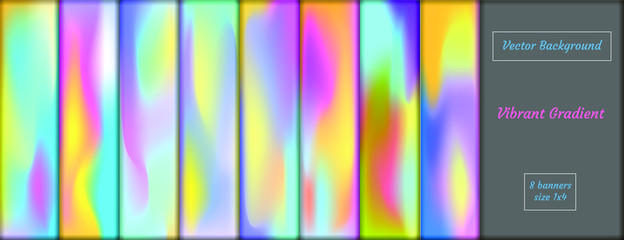 Abstract colorful vector blurred gradient backgrounds. Holographic template for your cover and design