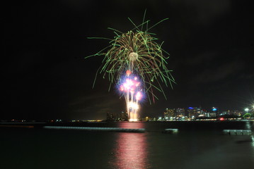 Firework celebration along the beach 