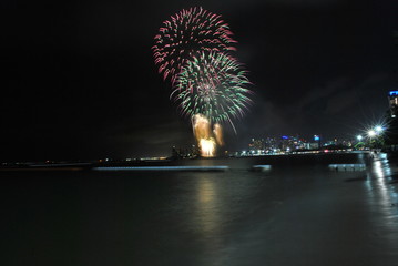 Firework celebration along the beach 