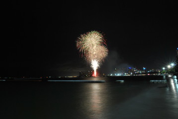 Firework celebration along the beach 