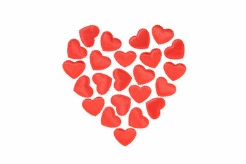 Heart shape with smaller fabric hearts monochrome isolated on white. Passion, love and feelings St...