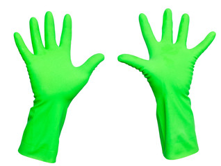 Green rubber gloves isolated on a white background