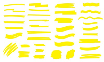 Abstract hand drawn highlight marker lines. Yellow brush stroke underline