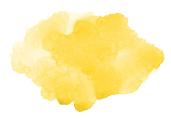Yellow abstract watercolor art hand paint background. Artistic hand drawing on white paper.