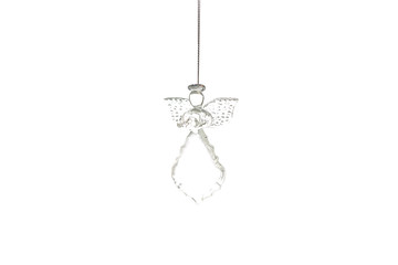 glass figure of a praying guardian angel isolated on a white background. Christmas decorations.