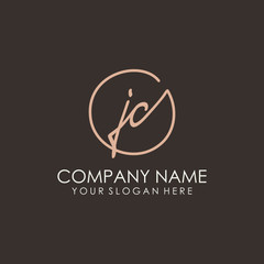 JC initials signature logo. Handwritten vector logo template connected to a circle. Hand drawn Calligraphy lettering Vector illustration.