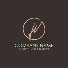 JI initials signature logo. Handwritten vector logo template connected to a circle. Hand drawn Calligraphy lettering Vector illustration.