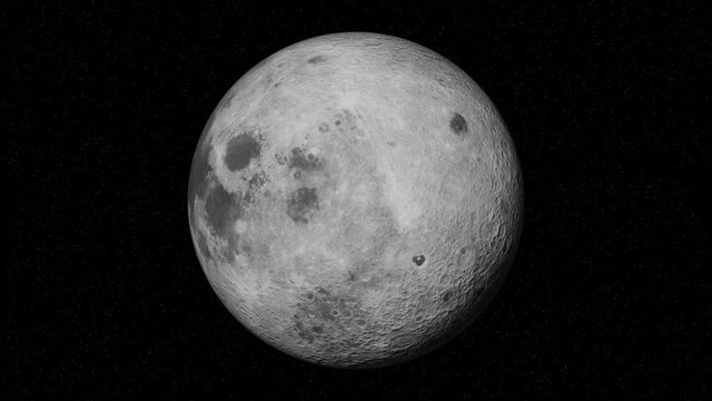 Moon rotating, astronomical body that orbits Earth in in front of the stars, 4k loop