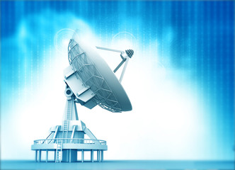 Satellite dish antenna receiving signals. 3d illustration.