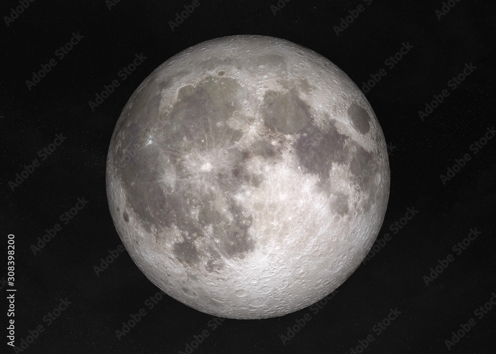 Poster View of a full moon in space with stars background 3D rendering elements of this image furnished by NASA