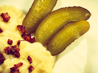 Dumplings with meat bacon scratchings.