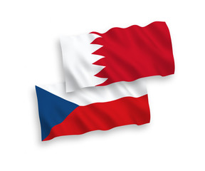 National vector fabric wave flags of Czech Republic and Bahrain isolated on white background. 1 to 2 proportion.