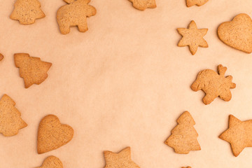 background with ginger different biscuits on craft paper