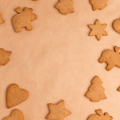 background with ginger different biscuits on craft paper