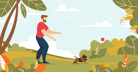 Man Playing with Dog in Forest or Park Cartoon