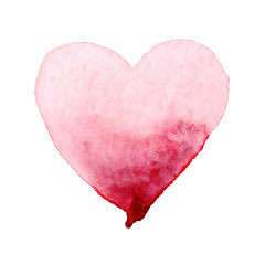 Simple watercolor heart isolated on white. For holiday, postcard, poster, banner, birthday and children's illustration. Transparent texture, light pink color. Valentine's day.