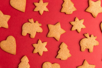 red background with ginger biscuits