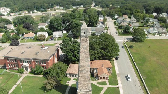 Aerial: Memorial at Fort Griswold Battlefield State Park, Groton, Connecticut, USA