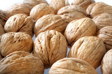 Fototapeta na wymiar macro shot of walnuts on table