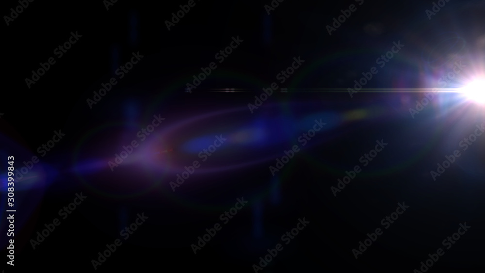 Sticker intense multicolour lens flare overlay texture with bokeh effects and light streak on black backgrou