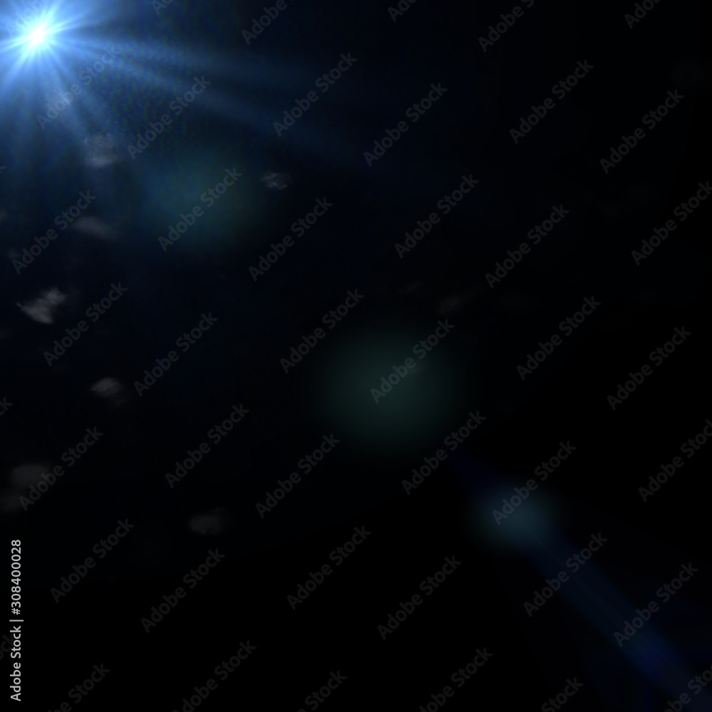Canvas Prints sunny blue lens flare overlay texture with bokeh effects on black square background