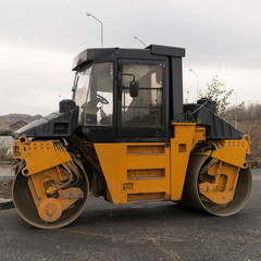 Asphalt road-rollers on the road. Heavy Vibration rollers.