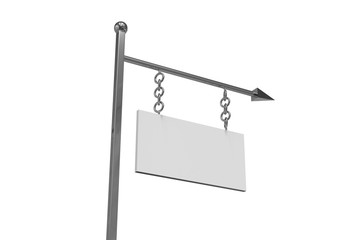 Obraz premium Hanging wall sign board for advertising and branding, mock up template on isolated white background, 3d illustration