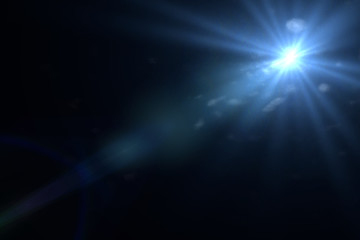 beautiful blue lens flare with bokeh effects- overlay texture in front of a black background