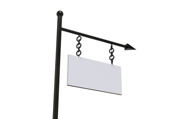 Obraz premium Hanging wall sign board for advertising and branding, mock up template on isolated white background, 3d illustration