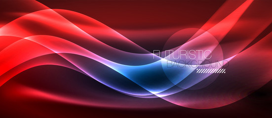 Glowing abstract wave on dark, shiny motion, magic space light. Techno abstract background