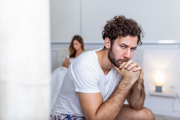 Sad thoughtful man after arguing with girlfriend.Relationship difficulties, conflict and family...