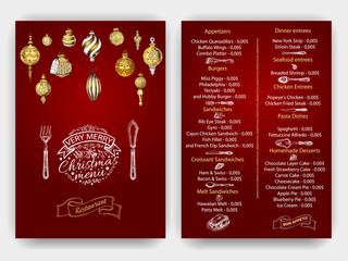 Vector illustration sketch - Greeting cards and holiday design. Vintage Xmas Menu. Christmas holiday invitation. Ornament with snowflakes.