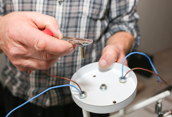 Lamp installation. Electrical insulator for light bulb. Restoration indoors.