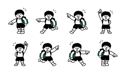 指差す本を持った小学生男子セット（シンプル）