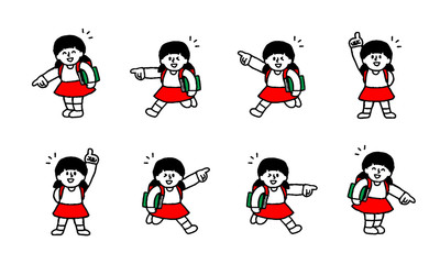 	指差す本を持った小学生女子セット（シンプル）