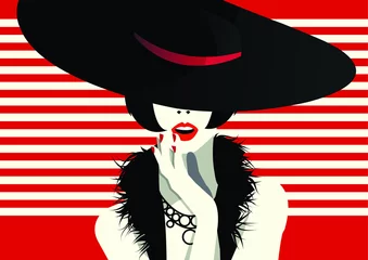 Papier Peint photo Rouge 2 Femme de mode dans le style pop art. Illustration vectorielle