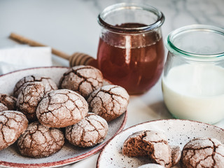 Fresh, fragrant handmade cookies. Close-up, side view. Tasty and healthy eating concept