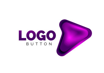 Arrow logo template. Or play or download button logotype template. Minimal geometrical design, 3d geometric bold symbol in relief style with color blend steps effect. Vector Illustration