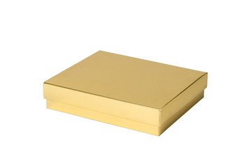 Gold carton gift box with cover, isolated