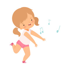 Sweet Girl Singing and Dancing, Lovely Kid Having Fun and Enjoying Listening to Music Cartoon Vector Illustration