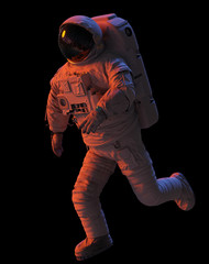 running astronaut, isolated on black background