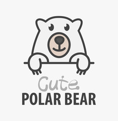 Logo template with cute curious polar bear. Vector logo design arctic animal template for zoo, veterinary clinics. Cartoon animal logo illustration.