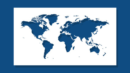 Fototapeta na wymiar Image of cut out silhouette of a world map. Background in classic blue color with shadow. Template option for use in an industrial interior.