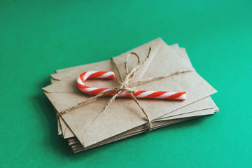 Envelopes made of Kraft paper and candy.
