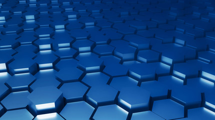 3d rendered Hexagonal abstract metal architectural background in trendy classic blue colours