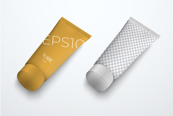 Set of vector mockups of realistic plastic thin tube for cream.