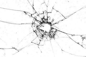 holes in the glass with cracks isolated ON WHITE