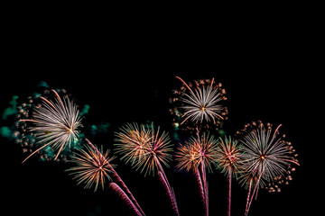 Fototapeta premium Beautiful colorful firework display at night for celebrate
